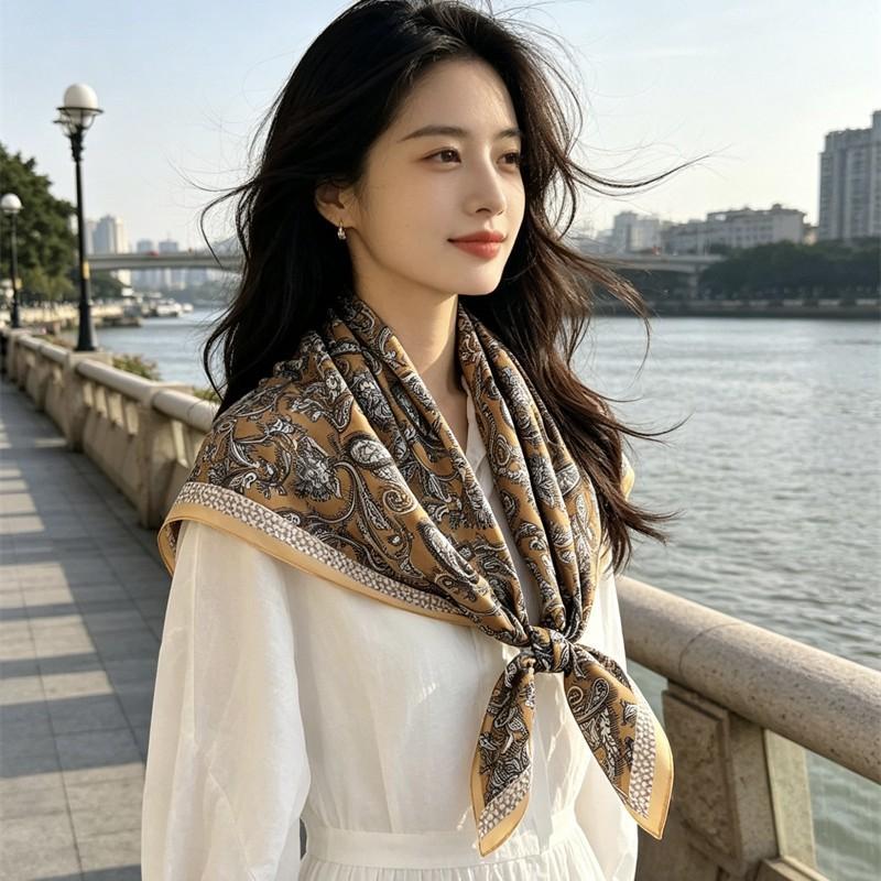 Silk scarf women's spring and autumn Korean version versatile 91 plain crepe satin square scarf mulberry silk silk scarf with shawl