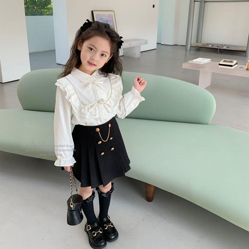 Chemise à manches longues en dentelle blanche Lolita avec nœud pour filles: Style coréen, Polyvalent, Doux pour le printemps et l'automne