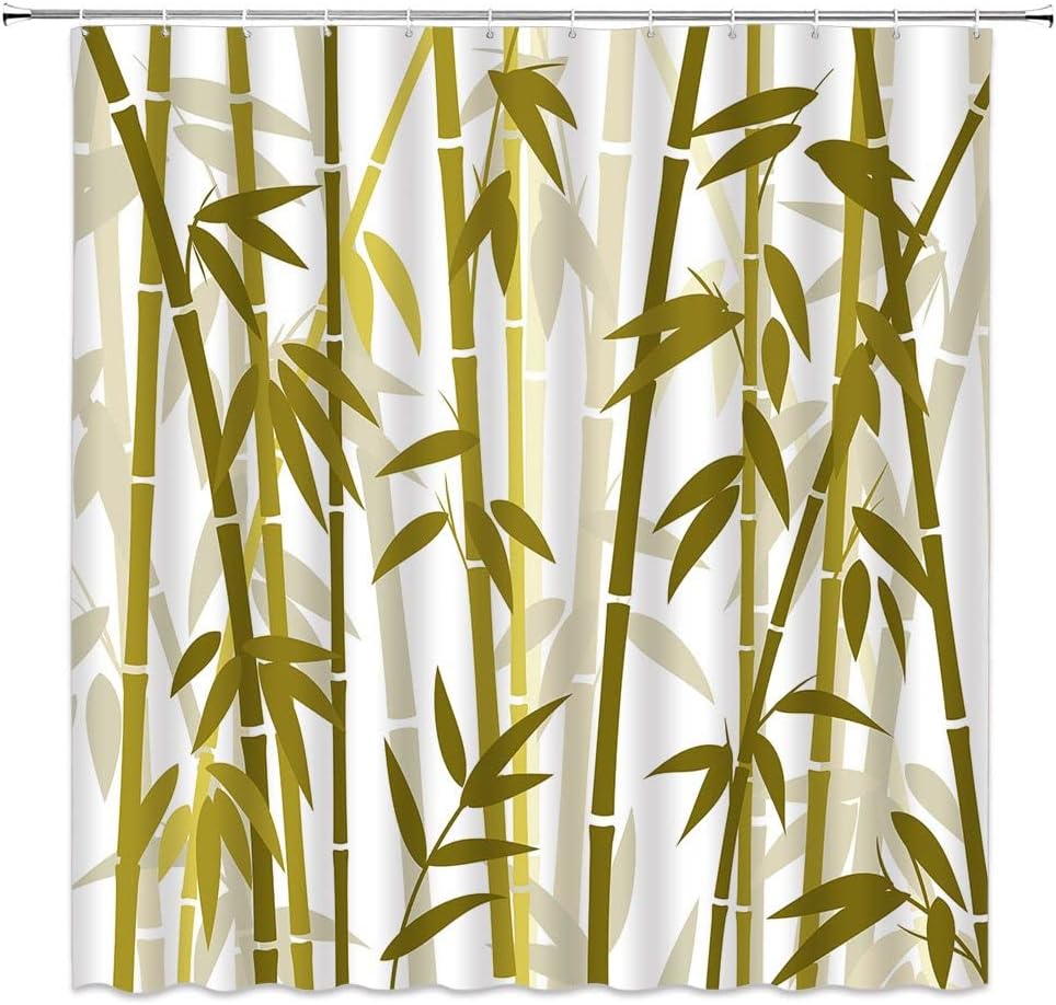 Bamboo Shower Curtain Green Bamboo Forest Tree Japanese Asain Art Rustic Wild Nature Plant Scenic Watercolor Fresh Spa
