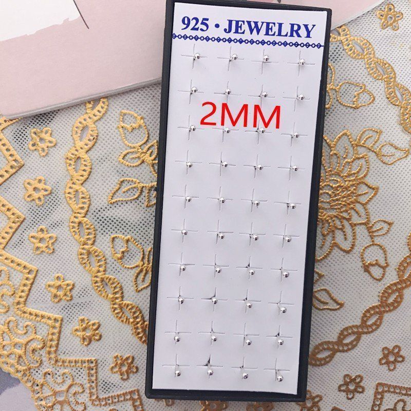 

20 пар коробочных посеребренных студенческих уникальных маленьких ювелирных серег Silver pea earrings 2mm [a box of 20 pairs]]