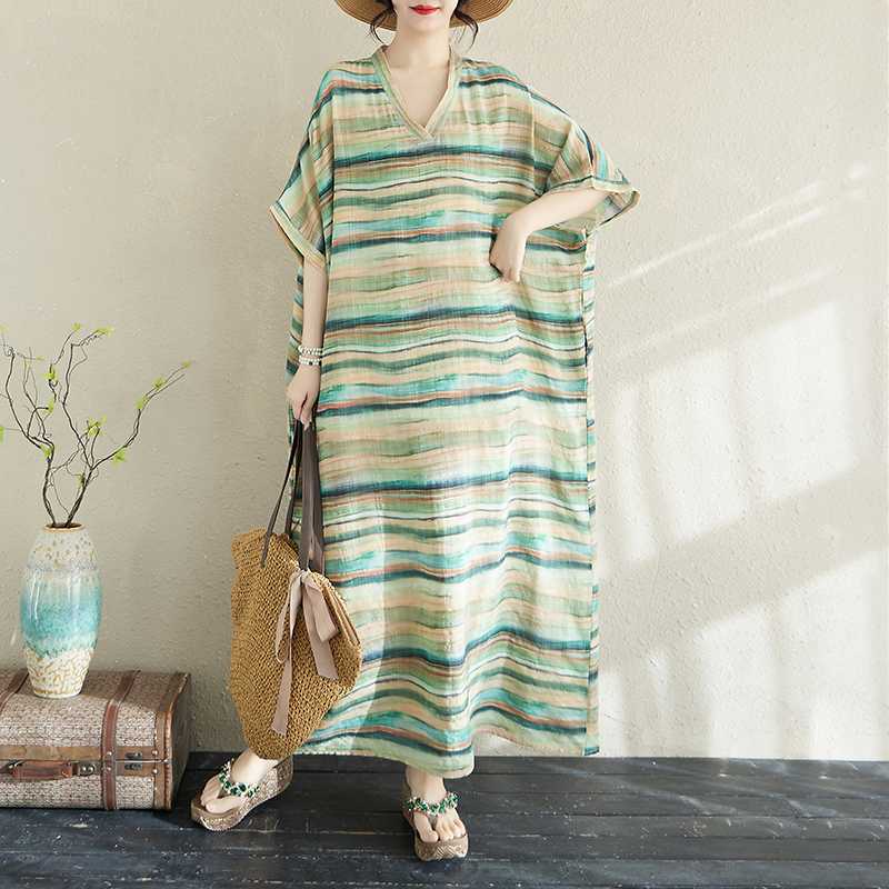 Letní dlouhé šaty s výstřihem do V