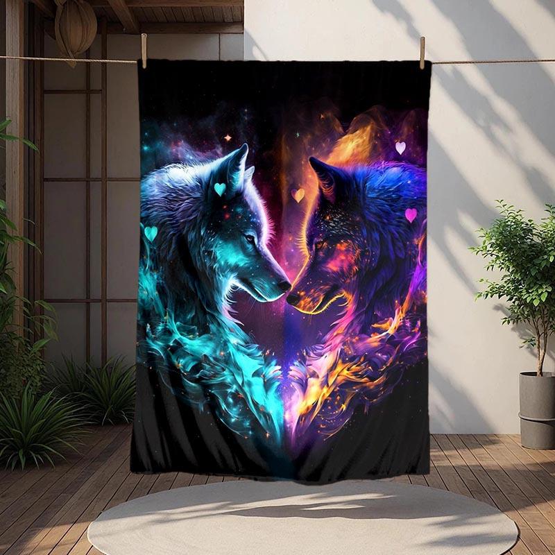 1pc Wolf Printing Lightweight Flannel Blanket, Comfortable and Warm Blanket, for Camping Sofa Bed and Couch Office, Gift Blankets in