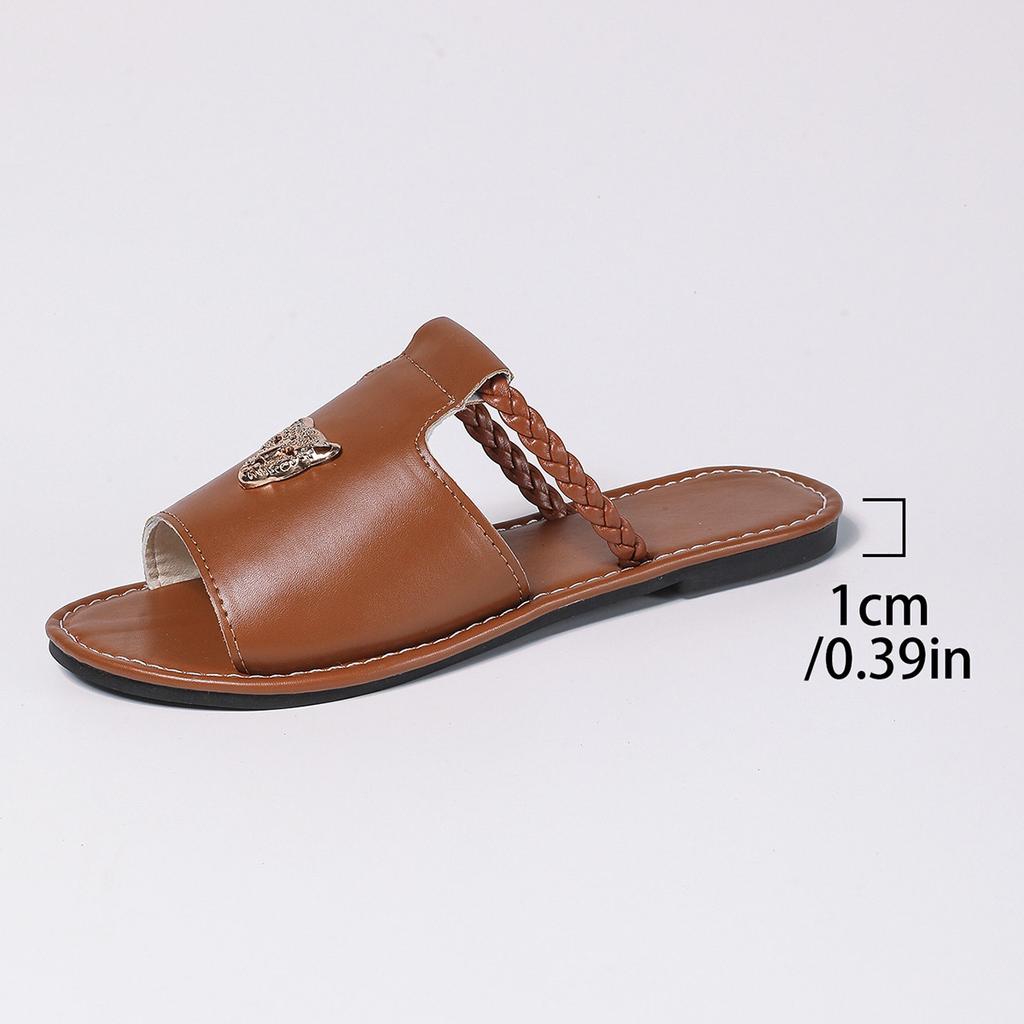 Außenhandel Damensandalen mit flacher Sohle in Übergröße, coole Slipper 2025 Frühling und Sommer, neues hohles Design, einfarbig, Damenschuhe mit Fischmaul