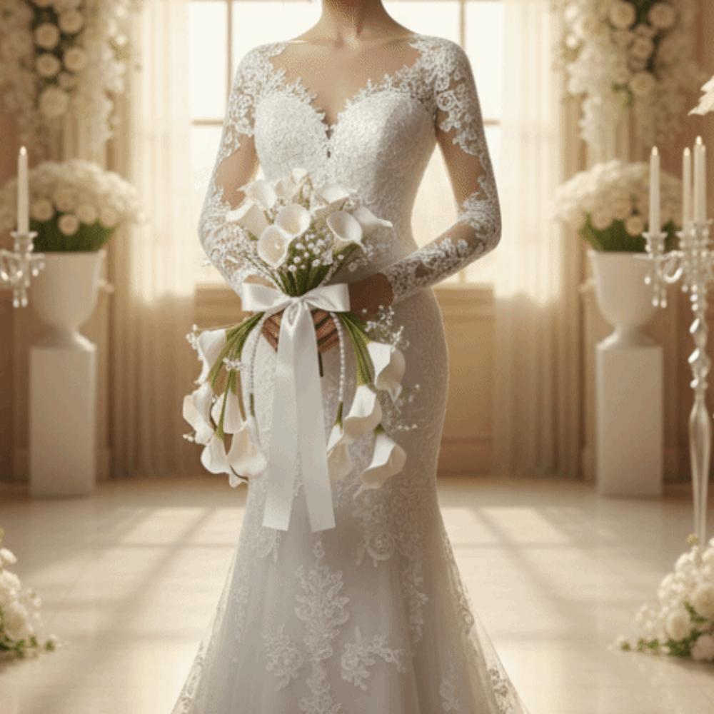 Weiße Blüten Hochzeitsblumen Perlenhenkel Oberer Griff Strauß Brautstrauß Hochzeitskoordinator