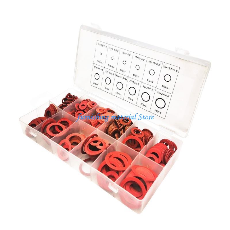 Y5GD 600pcs/box Red Steel Paper Flat Washers Assortment Metric Sealing Washers