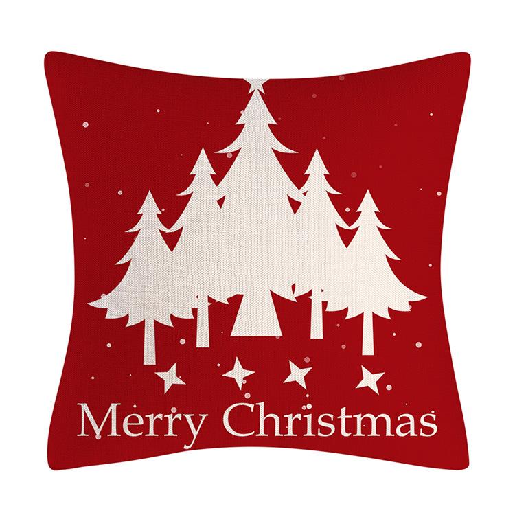 Red Series Snowflake Reindeer Pattern Throw Pillow Cover with Short Plush Print for Living Room Sofa Decoration Cushion Cover