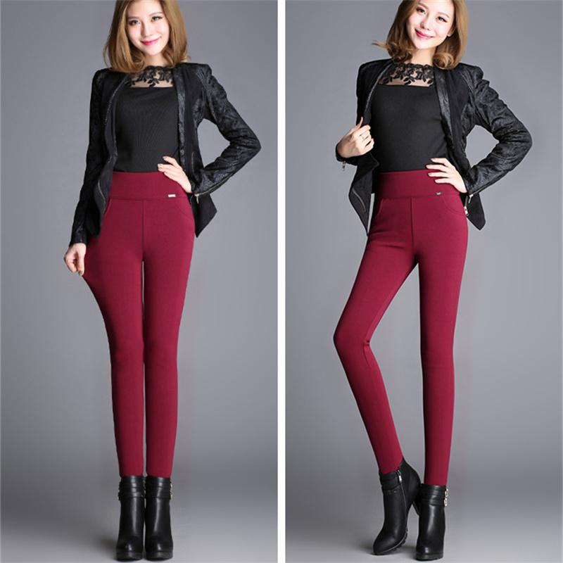 Vinter pluss fløyelsfortykning for kvinner, skinny bukser med høy midje, høy elastisk blyantSkinny lam Cashmere damebukser Leggins