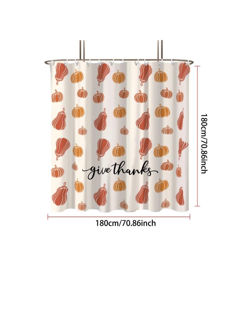 1pc Autumn Harvest Festival Pumpkin Print Waterproof Shower Privacy Hanging Curtain with 12 Hooks Multiple Size Machine Washable