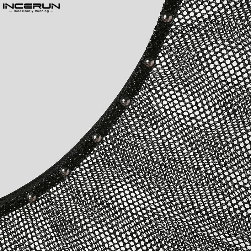 INCERUN Débardeurs T-shirts Transparents en Maille Ajourée Sans Manches pour Homme