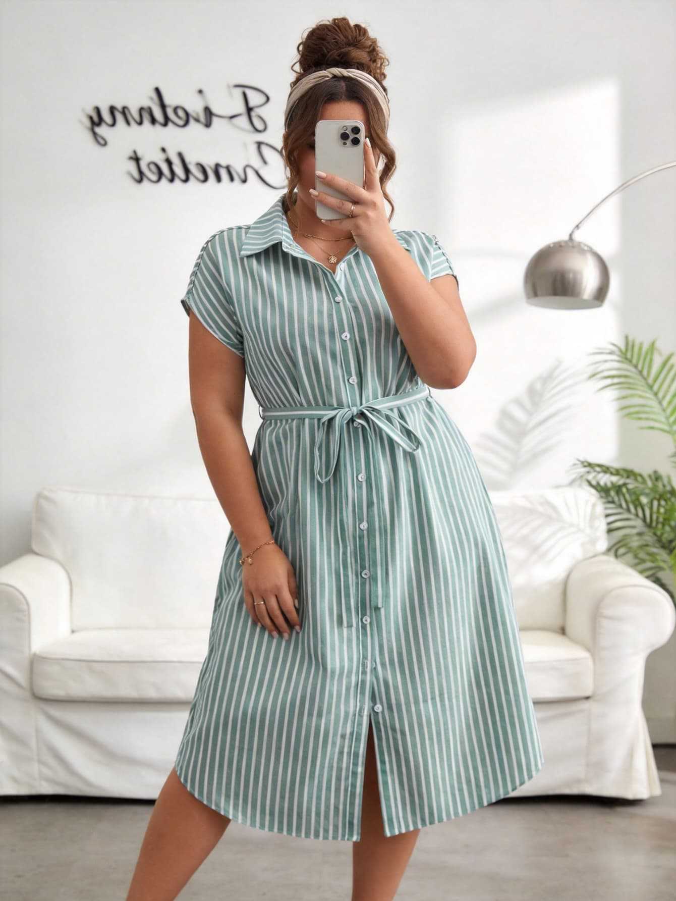 

Large size women s clothing summer new striped shirt dress loose and thin short sleeves medium and long fashion European and American style XL светло-зеленый