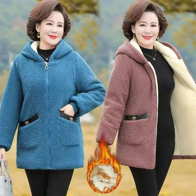 Autumn and Winter New Mothers In The Long Section of Thickened Imitation Lambswool Particle Velvet Jacket Ladies Warm Jacket