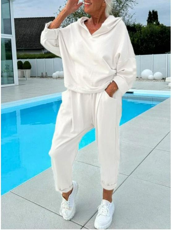 Autumn Women's Solid Color Hooded Sweatshirt Set