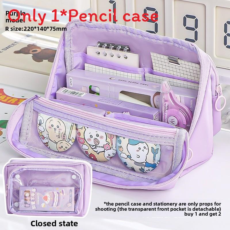 Canvas Multicompartment Pencil Case With Detachable Design For Students And School Use
