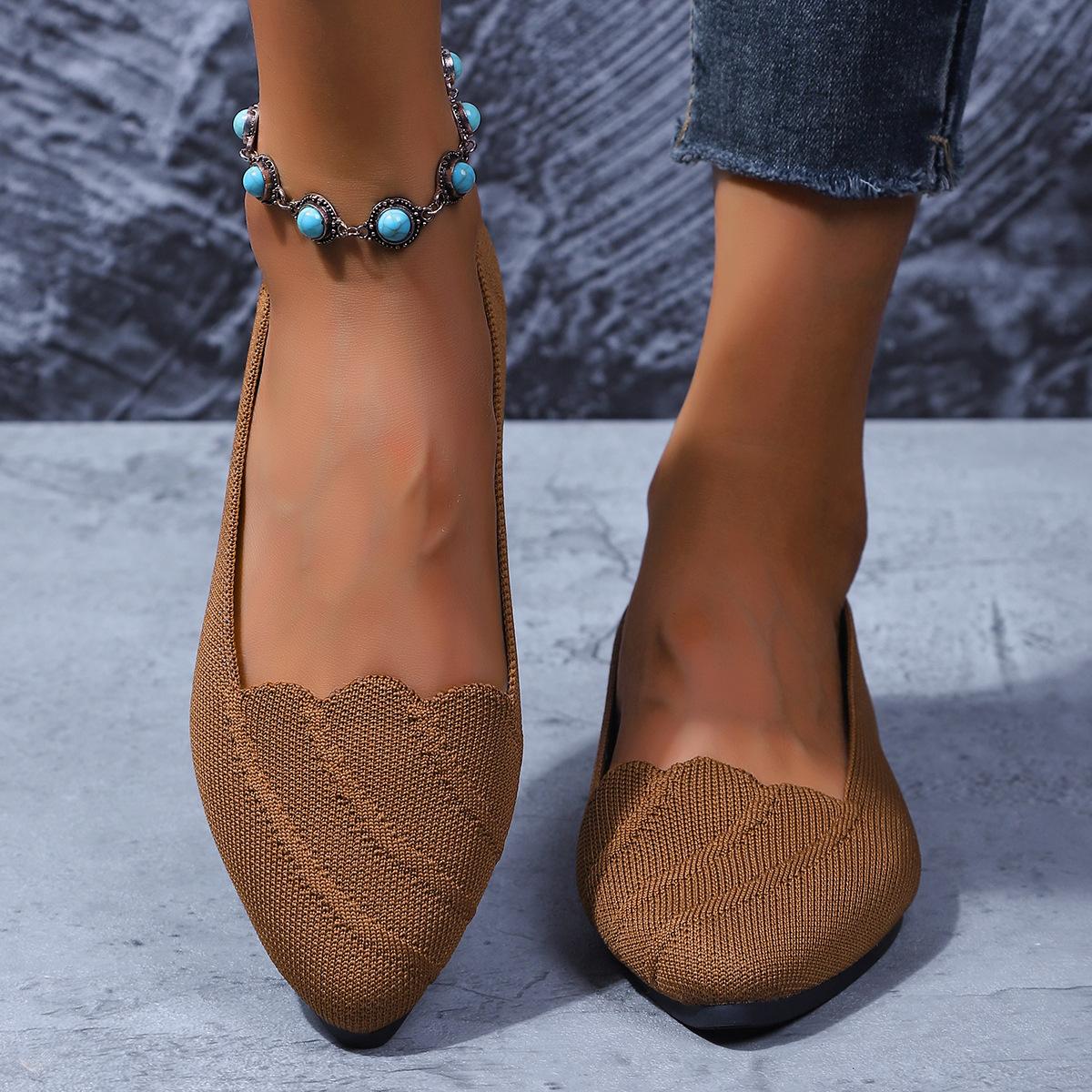 

Japan and South Korea foreign trade fly-woven shallow mouth flat bottom pointed single shoes women s soft sole one pedal knitted four-season work shoe 43