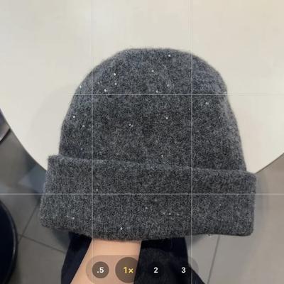Autumn and Winter Golden Style Wool Fine Glitter Micro Sequins One Hat Three Large Head Circumference Knitted Hat Ear Protection Face Small Woolen Hat