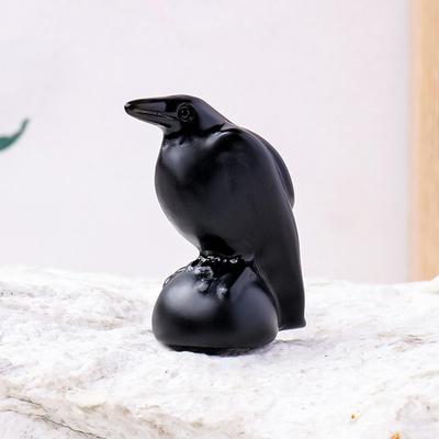 Figura de Cuervo Negro Escultura de Pájaro de Piedra Natural Coleccionable Obsidiana Hecho a Mano Estatua LuckyBird Para Salas de Estar Estanterías
