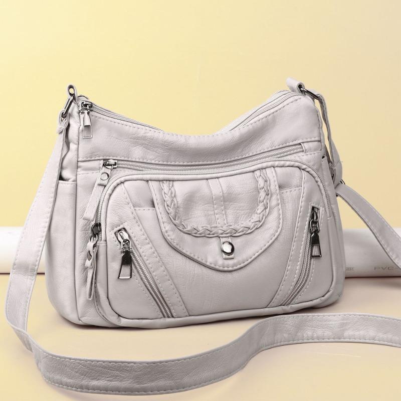 Women's Bag New Middle-aged and Old Mother Bag Simple Casual Washed Soft Leather Large Capacity Shoulder Messenger Bag