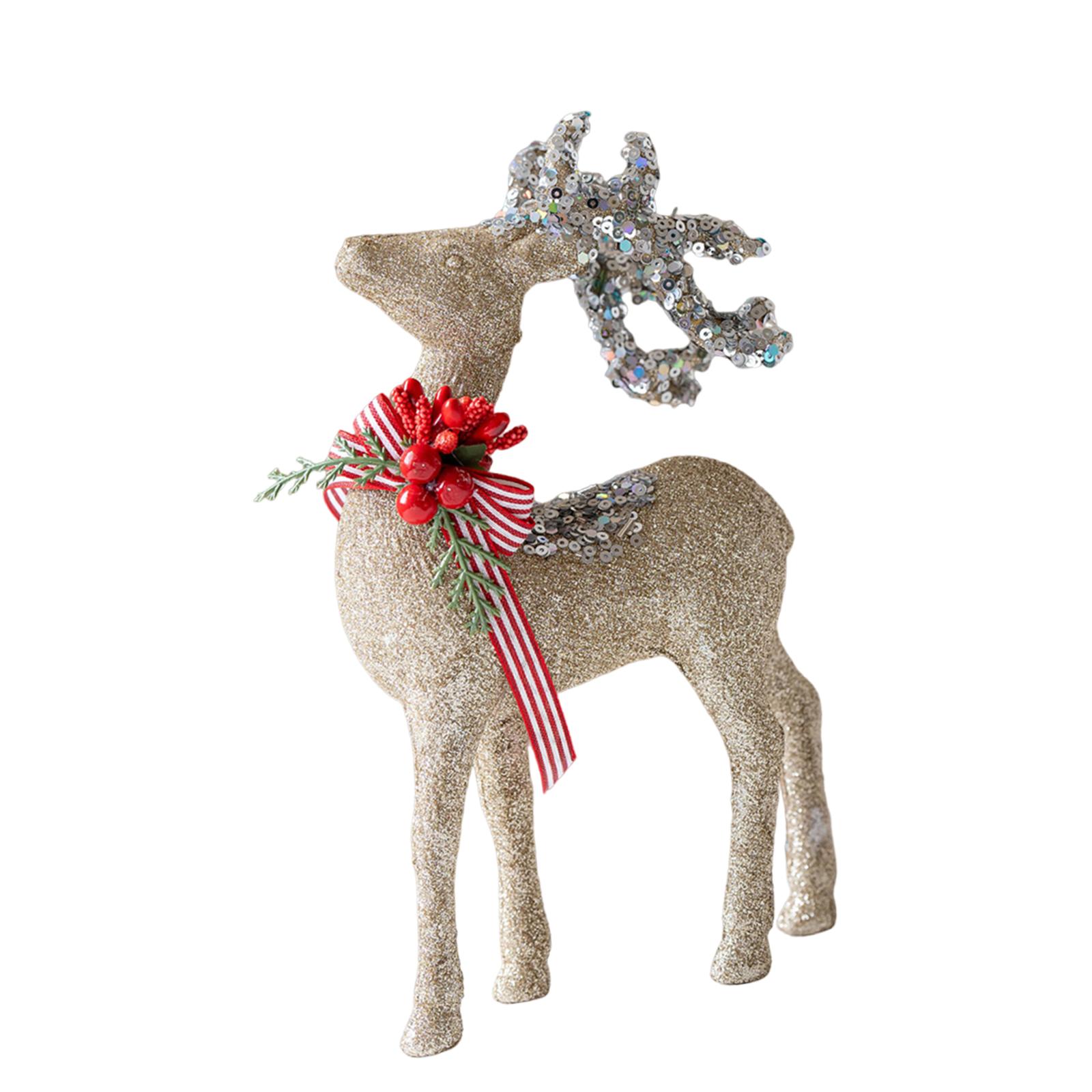 Flocked Animal Deer Statues Christmas Figurines Decorative Sculpture Ornament for Home Living Room