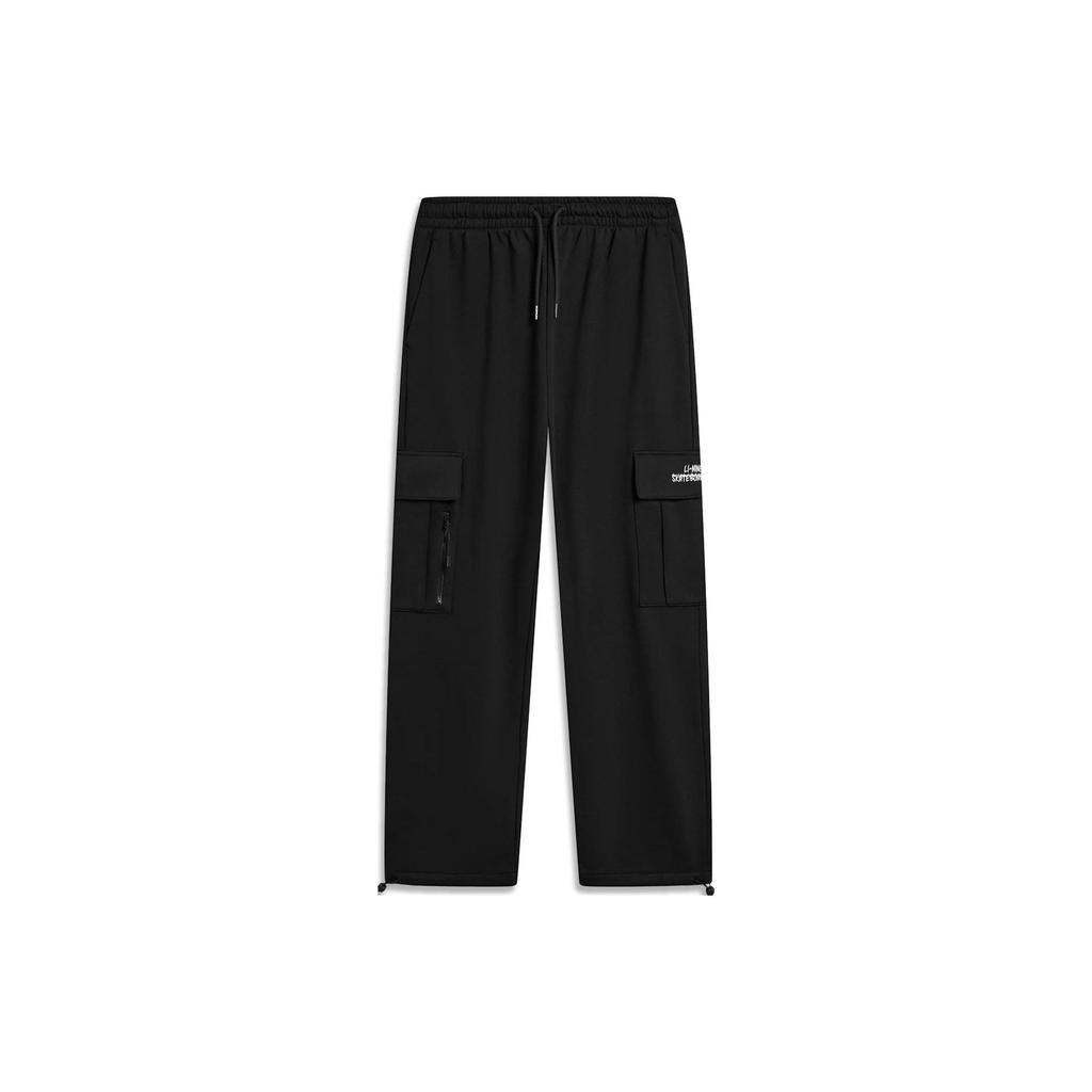 Li-Ning Pure Color Multi-Pocket Straight Loose Knit Sports Pants Men Bottoms Black AKLT951-2