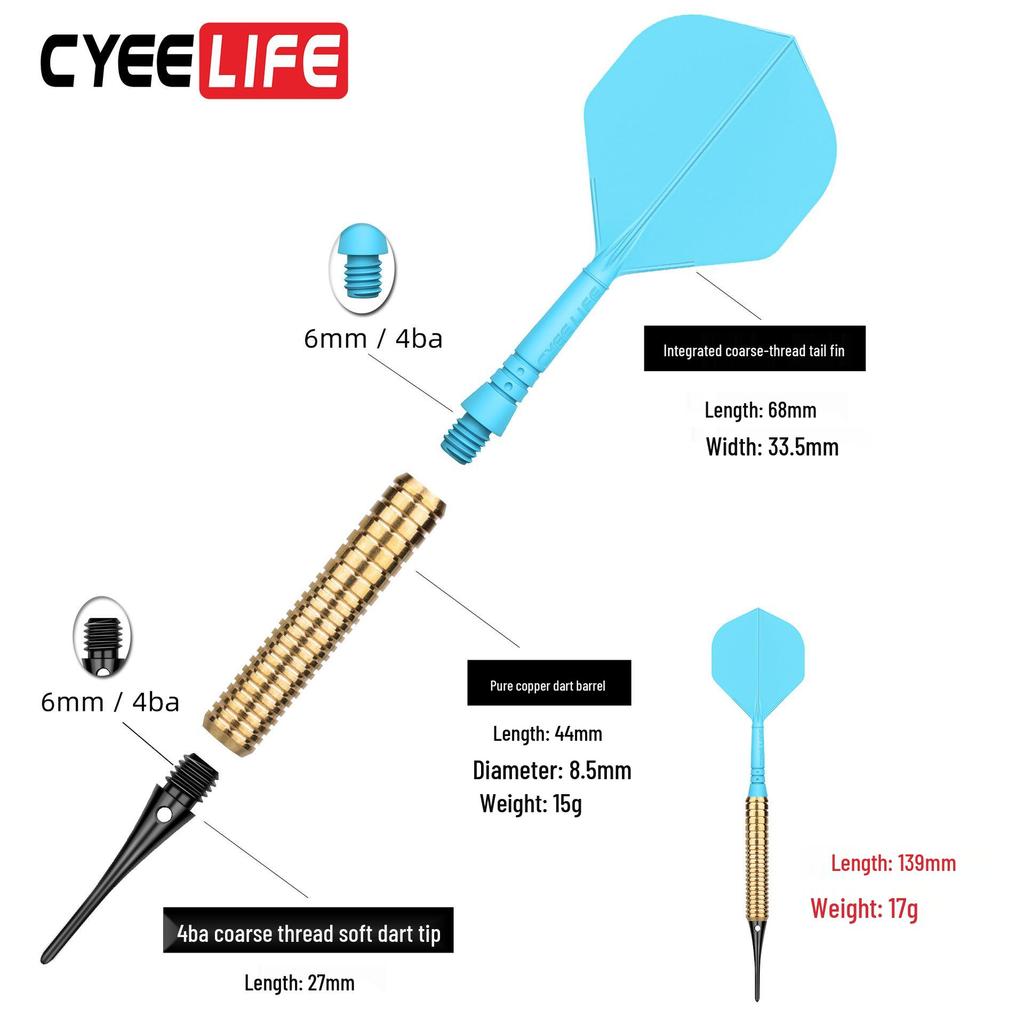 Set of 3 Practice Darts: 15g Copper Darts with Integrated Tail and Tip for Bar Games