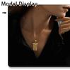 Minimalist Rectangular Plaid Pendant Necklace: Diamond-Studded Clavicle Chain In 18K Gold-Plated Titanium Steel.