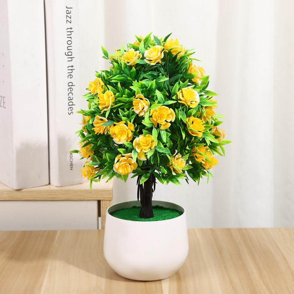 Plastic Artificial Plants Potted 6 Colors Home Garden Decor Rose Flower Plant Fake Flowers