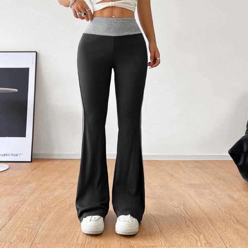 Womens Stretchy Wide Leg Trousers With Elastic Waistband Color Block Design 2026 Office Casual Wear
