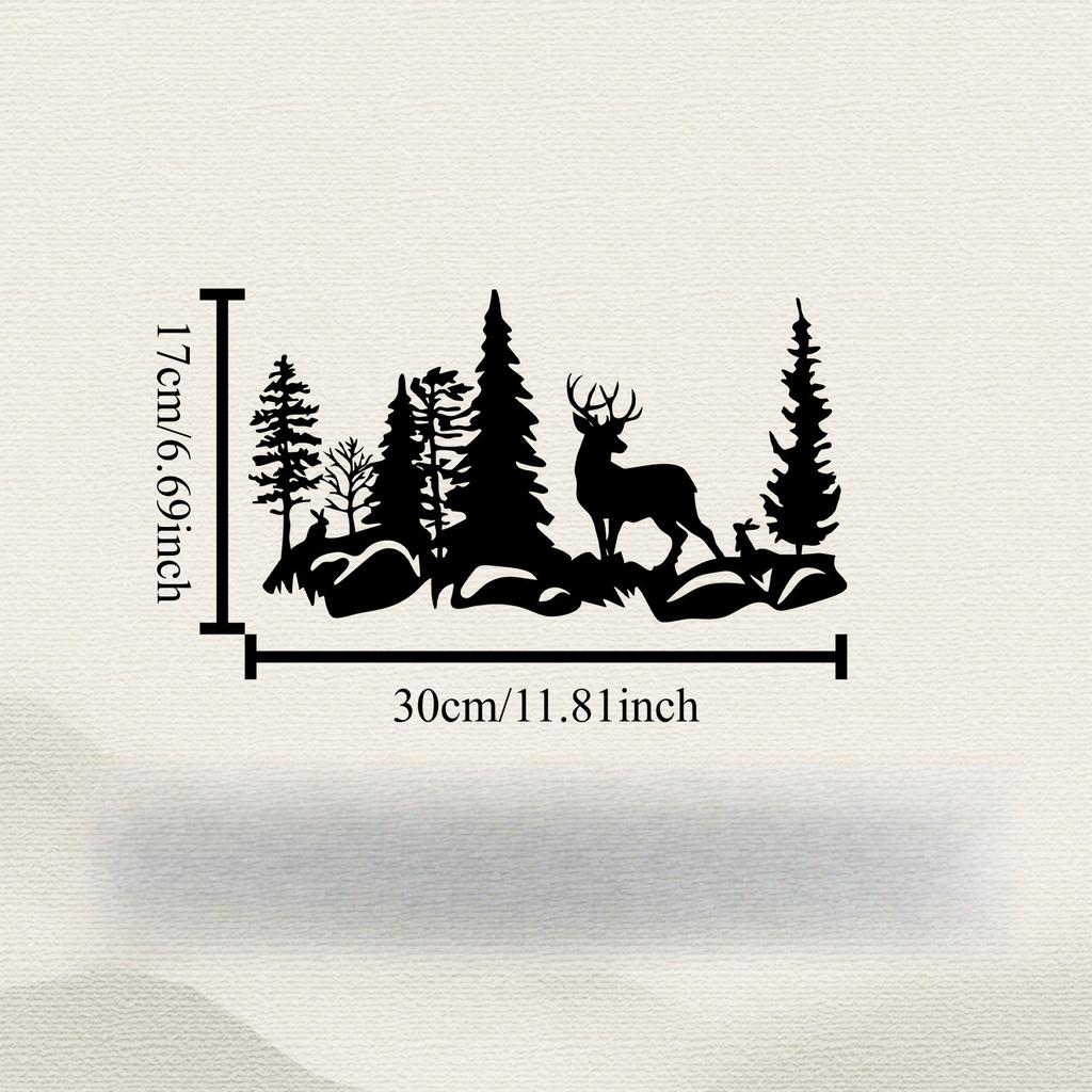 1pc Rust Resistant Iron Deer Forest Wall Art Indoor Outdoor Garden Fence Mural Holiday Decor