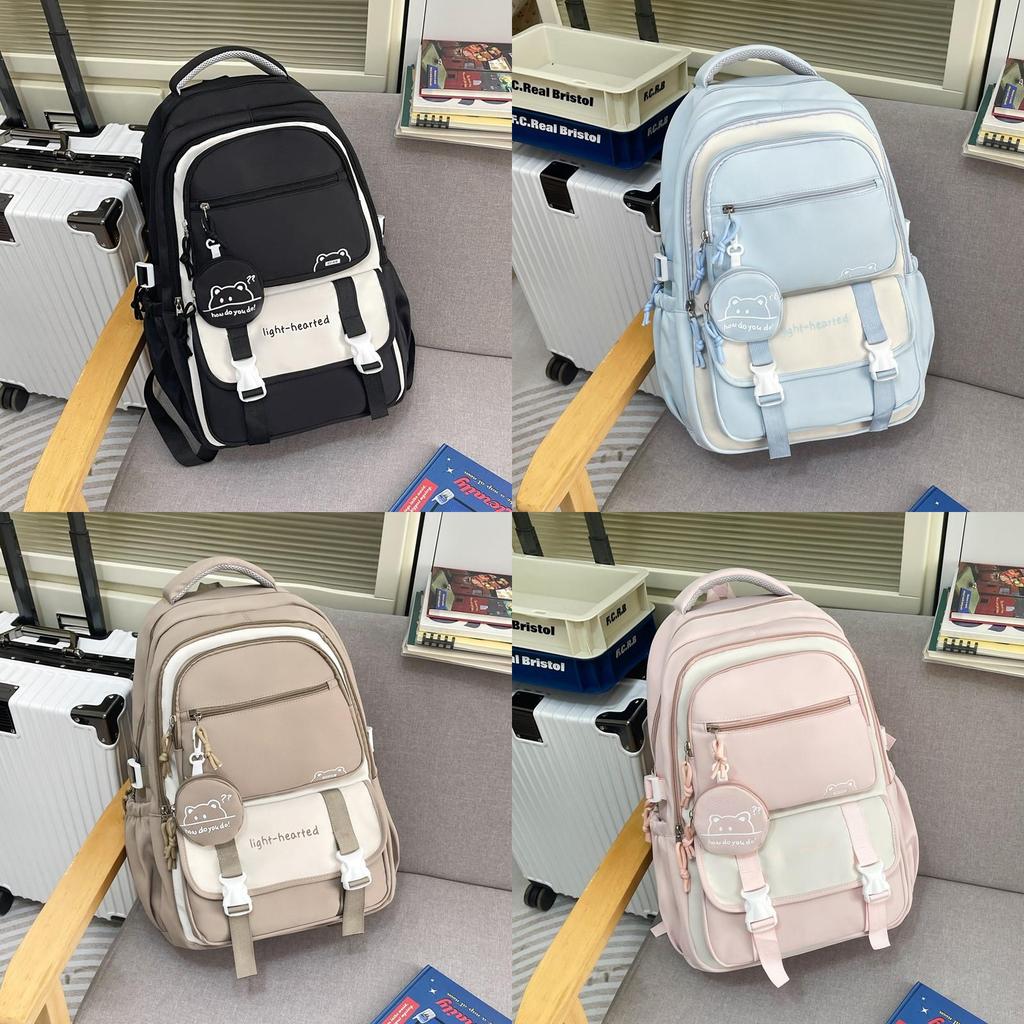 Youthful Candy Color Backpack With Fabric For School And Travel Use
