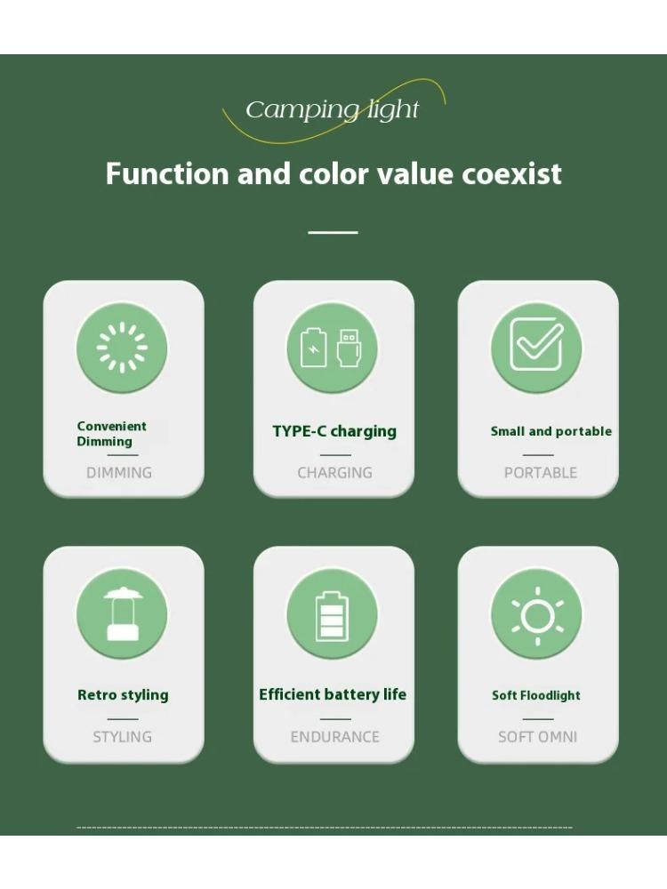 Portable Solar Camping Lantern LED Cold and Warm Dimming 3 Lighting Modes Camp Light Outdoor Hiking Climbing Camping Tent Lamp