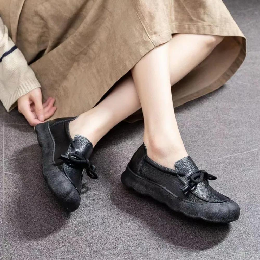 Flat Shoes Small Leather Shoes Women's 2026 New Retro Lace-up Big Head Casual Low-top Shoes Leather Deep-mouth Pumps Women