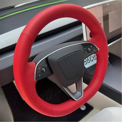 Hand-Stitched Non-Slip Wear Resistant  Leather Car Steering Wheel Cover For Tesla New Model 3 Highland 2024