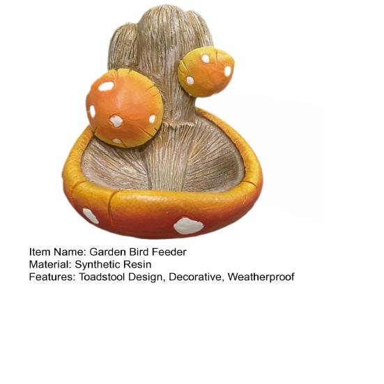 Resin Toadstool Bird Feeder Garden Mushroom Bird Feeder Decorative Wild Bird Feeder for Outdoor Backyard Tree Fence