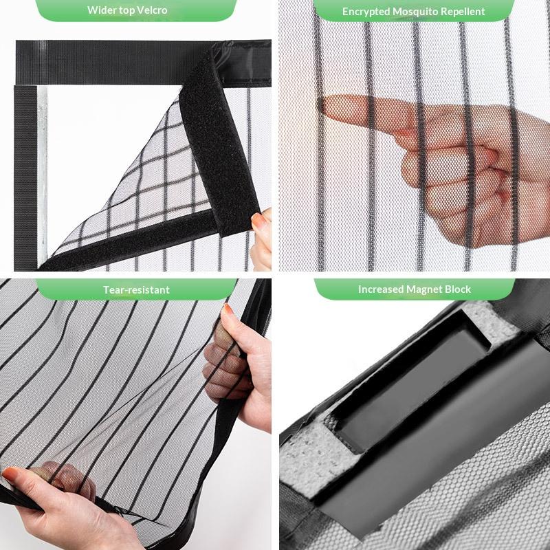 Magnetic Screen Door Mesh Curtain Mosquito Net Bug Hands Free Partition Mute Striped Door Curtain Bedroom Ventilation