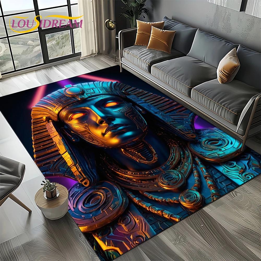 3D Retro Ancient Egypt Death Anubis Pharaoh Horus Mythology Carpet Rug for Living Room Bedroom Home Sofa,Kids Non-slip Floor Mat