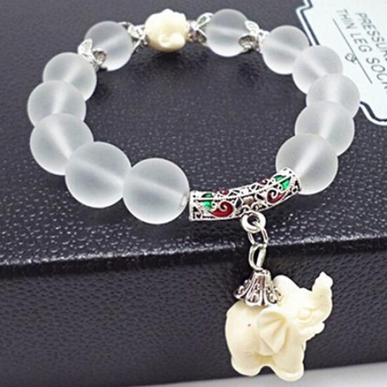 Women Vintage Frosted Bead Bracelet Cute Elephant Pendant Korean Style Bangle