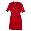 GUCCI 475850 Red Interlocking G Pearl Button Web Trim Dress dress 36 RedUsed