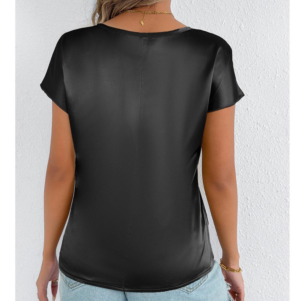 Damen Modisches Lässiges Einfarbiges Rundhals Kurzarm-Top Kurzarm-Top