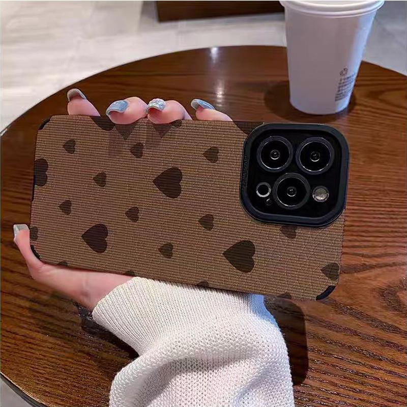 Modne etui silikonowe ze skóry Coffe Love Heart do iPhone'a 14 13 15 Pro Max Plus 11 12 Mini X XS XR SE 8 7 odporne na wstrząsy pełne etui