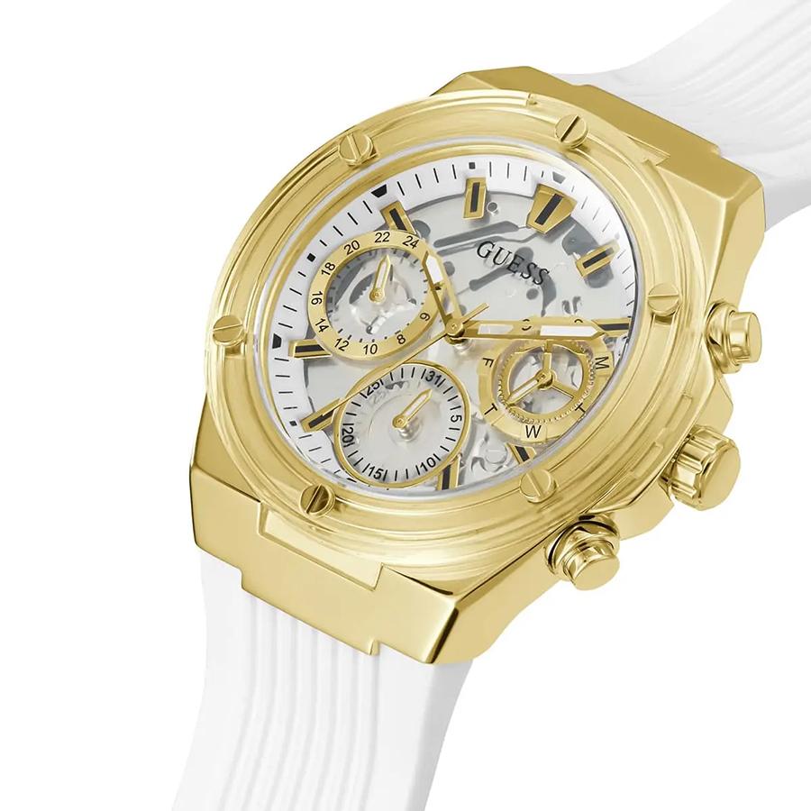 Women's Fashion Three-Eye Multi-Function Skeleton Gold Dial Silicone Strap Quartz Watch -GW0409L2