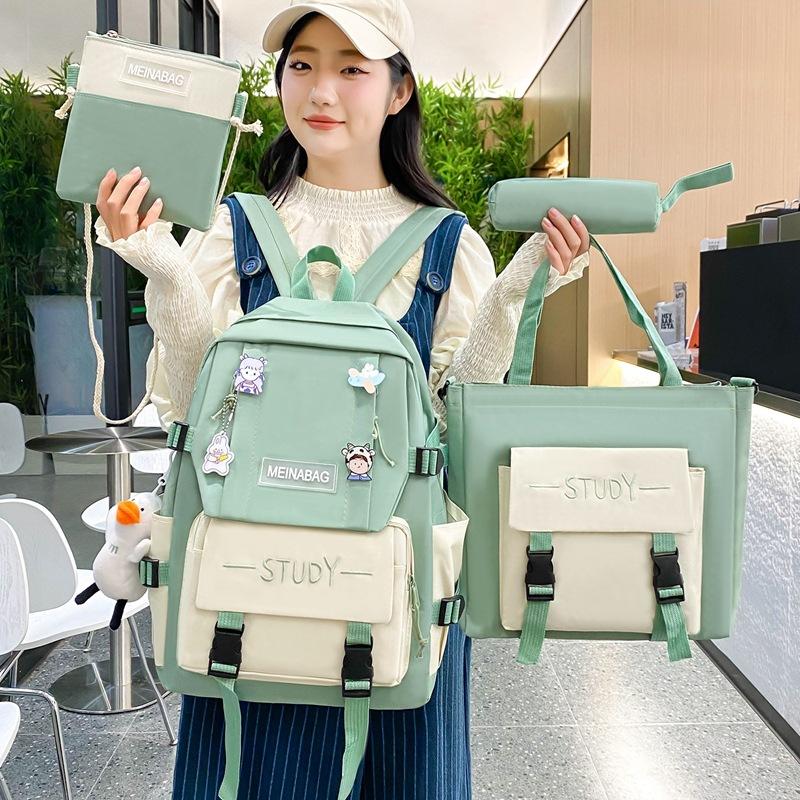 Schoolbag female new high school junior high school students large capacity backpack Japanese Korean version primary school students campus four-piece