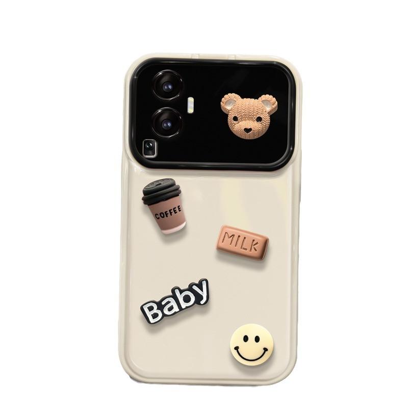 Applicable To Apple 15 Mobile Phone Case IPhone 13/14promax Coffee Bear Doll 11/12 Flip Mirror Xs Soft