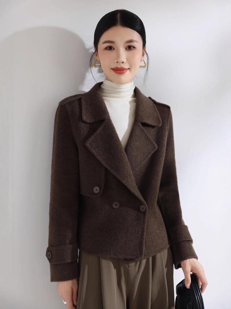 Kleiner vielseitiger doppelseitiger Wollmantel: Kurzer zweireihiger lässiger Anzugkragen schlankmachende Oberbekleidung