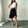 Women's Asymmetric Hem Midi Skirt Elastic Waistband Casual Solid Color Ruffle Layered Design Lightweight Fabric Summer Skirt