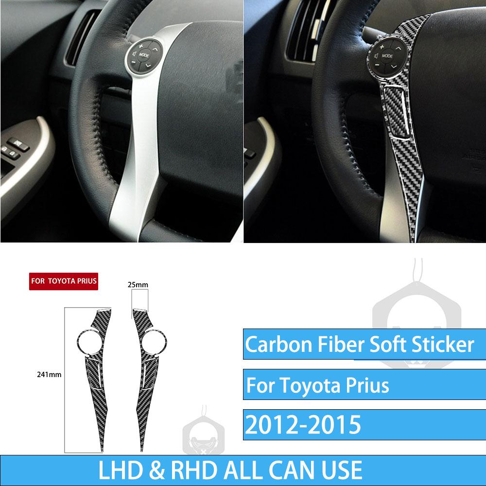 Real Carbon Fiber Car Accessories Steering Wheel Buttons Trim Cover Soft Sticker For Toyota Prius XW30/ZVW30 2012 2013 2014 2015