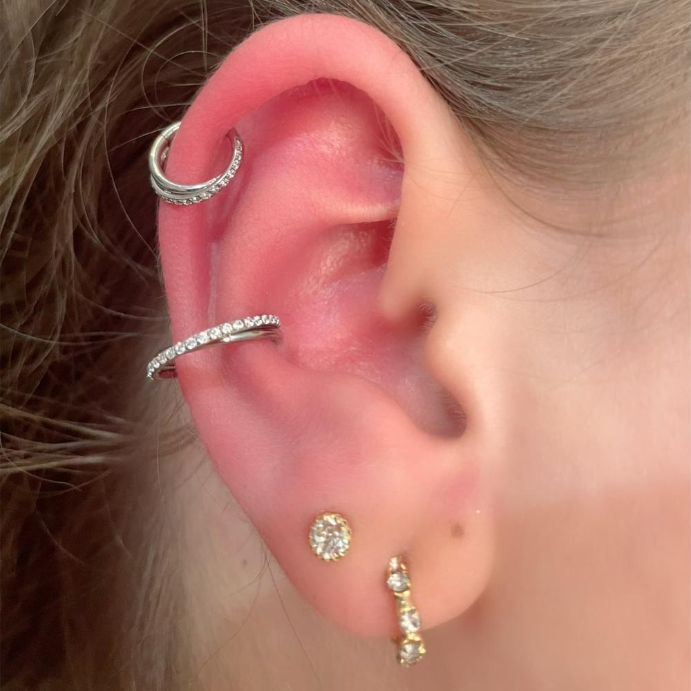 Anillo de Nariz Clicker de Titanio G23 Cartílago de Oreja Tragus Helix Daith Pendientes Redondos Aro CZ 16G Segmento con Bisagra Joyería para Piercing Corporal