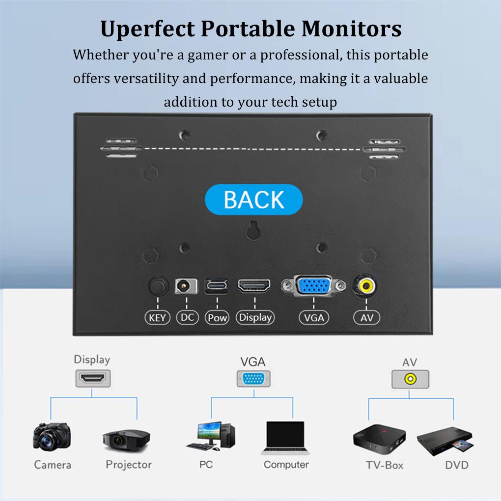 7 Inch Portable Display 1024x600 IPS Screen HDMI-compatible VGA AV Input Monitor for PC Laptop Camera TV Box RPI LCD