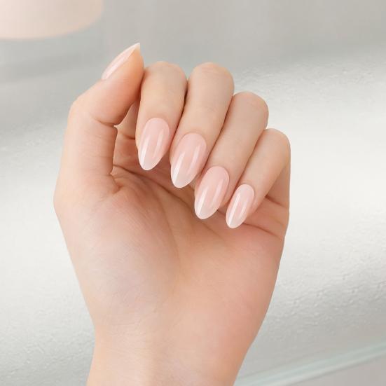 24Pcs Women Nude Press on Nails, Natural Glossy Almond Stick-on Fake Nails, Full Cover Long Glue on False Nails
