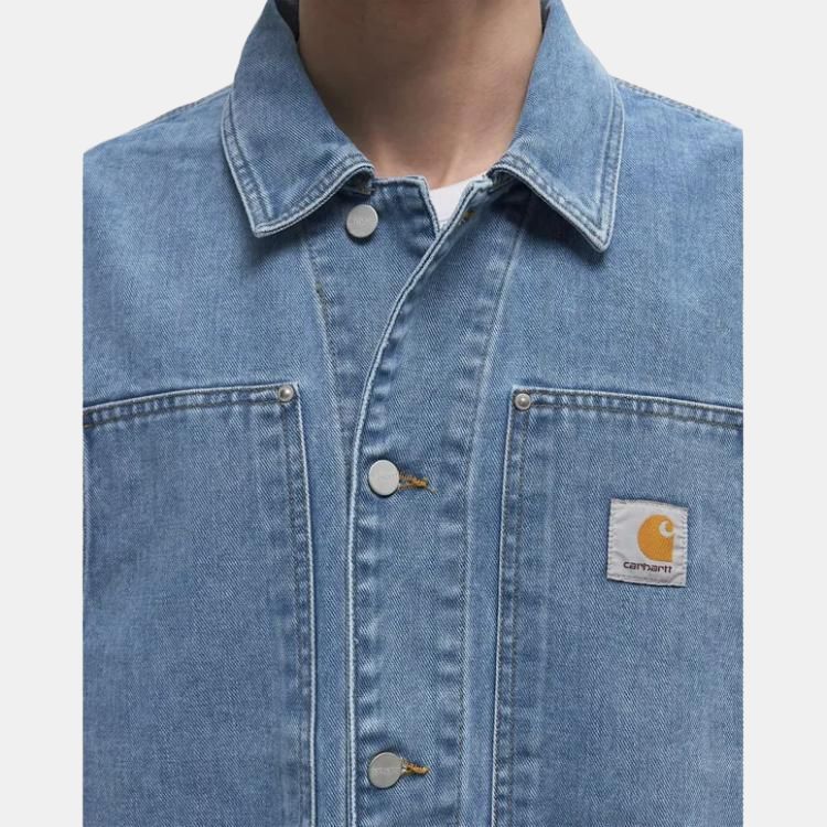 Carhartt WIP Logo Single-Breasted Long Sleeve Denim Jacket Men jackets Light-Blue I0348660112