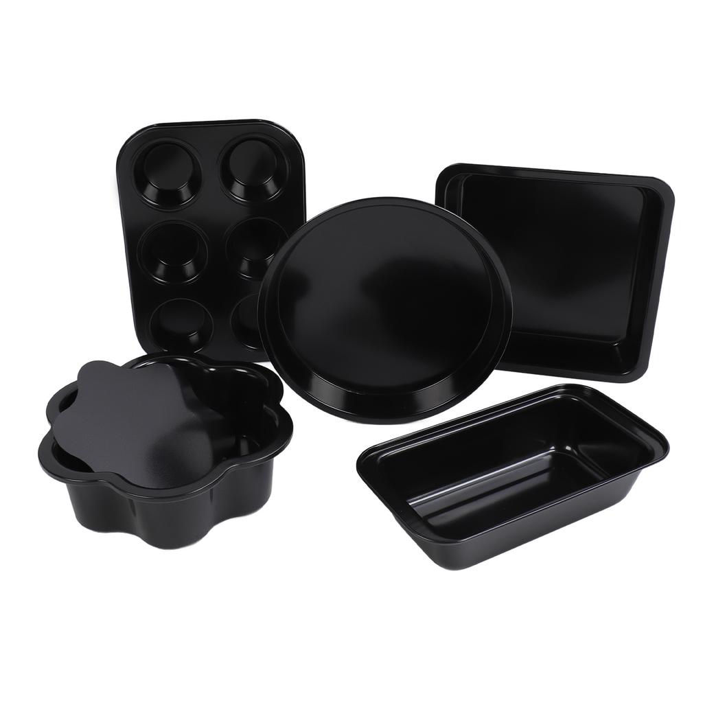 6pcs Bakeware Set Loose Bottom Carbon Steel Anti Stick Baking Pans Set for Toast Muffin Pizza